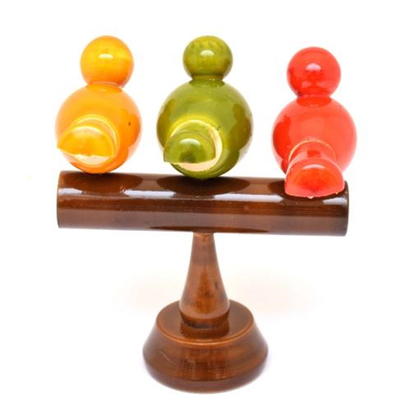 Wooden 3 Birds Stand | Etikoppaka Traditional Toys | Eco Friendly
