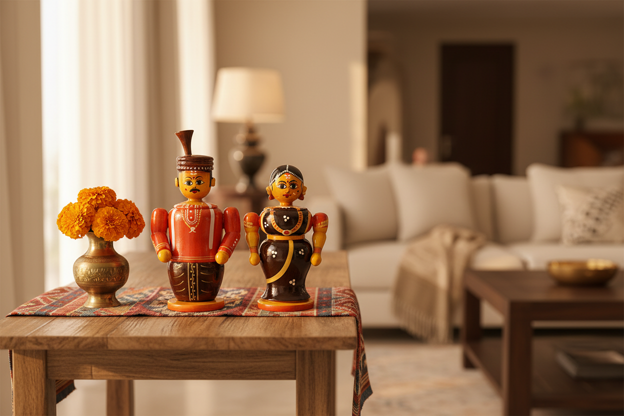 Bride and Bridegroom with KumKum Box | Etikoppaka Wooden Handicrafts