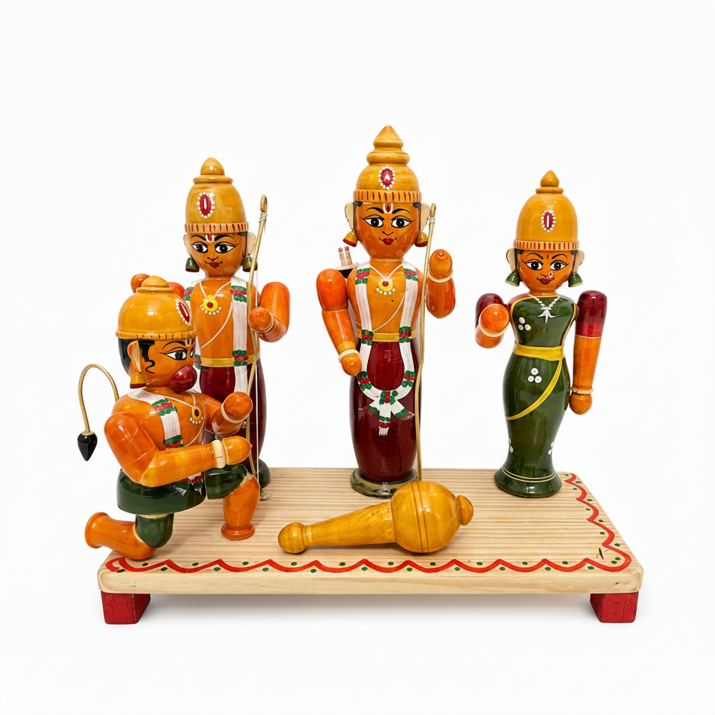 Wooden Rama Sita Laxman and Hanuman Showpiece for Home Decor | Etikoppaka Eco Friendly Toys