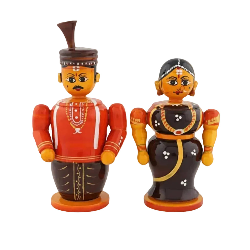 Bride and Bridegroom with KumKum Box | Etikoppaka Wooden Handicrafts