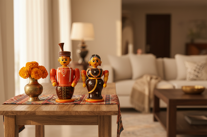 Bride and Bridegroom with KumKum Box | Etikoppaka Wooden Handicrafts