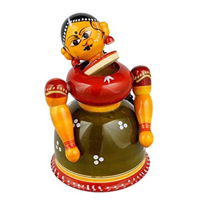 Etikoppaka Wooden Butta Bomma with KumKum Box | Woman Kumkum Box
