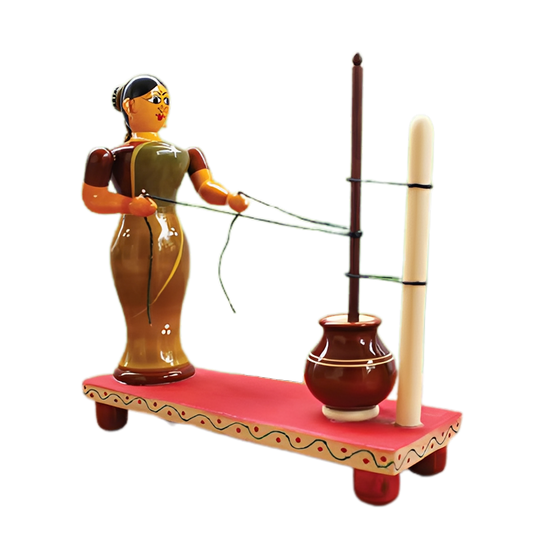 Wooden Woman Butter Making Show Piece for Home Decor | Natural and Non Toxic Items