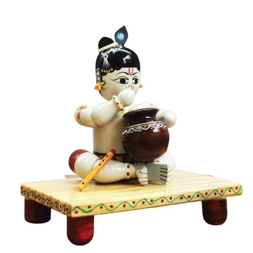 Wooden Krishna and Butter of Pot | Etikoppaka Handmade Toys