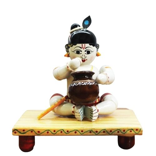 Wooden Krishna and Butter of Pot | Etikoppaka Handmade Toys
