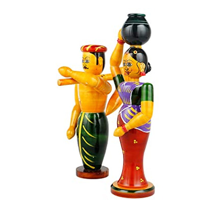 Etikoppaka Handmade Wooden Farmer Couple Show Piece for Home Decor
