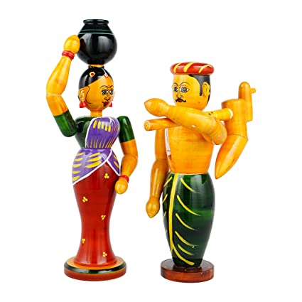 Etikoppaka Handmade Wooden Farmer Couple Show Piece for Home Decor