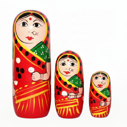 Wooden Tribal Women 5 in 1 doll Show Piece | Etikoppaka Traditional Women Toys