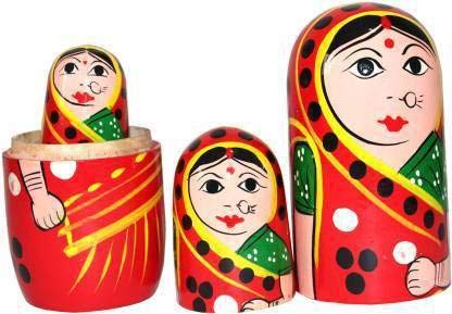 Wooden Tribal Women 5 in 1 doll Show Piece | Etikoppaka Traditional Women Toys