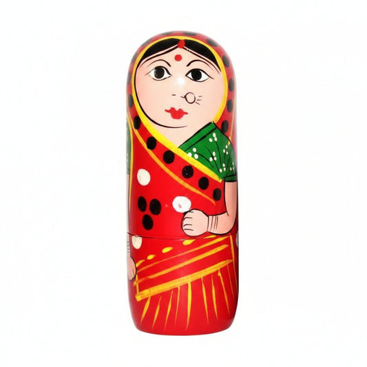Wooden Tribal Women 5 in 1 doll Show Piece | Etikoppaka Traditional Women Toys